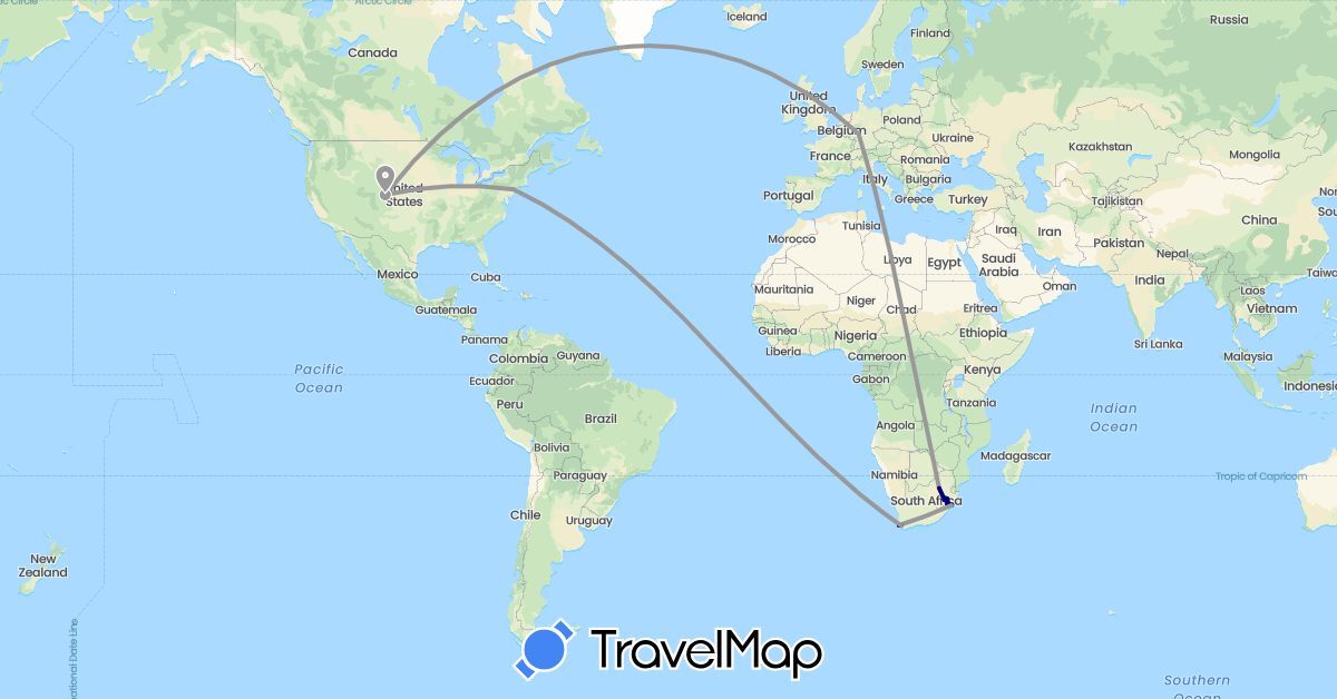 TravelMap itinerary: driving, plane in Germany, United States, South Africa (Africa, Europe, North America)
